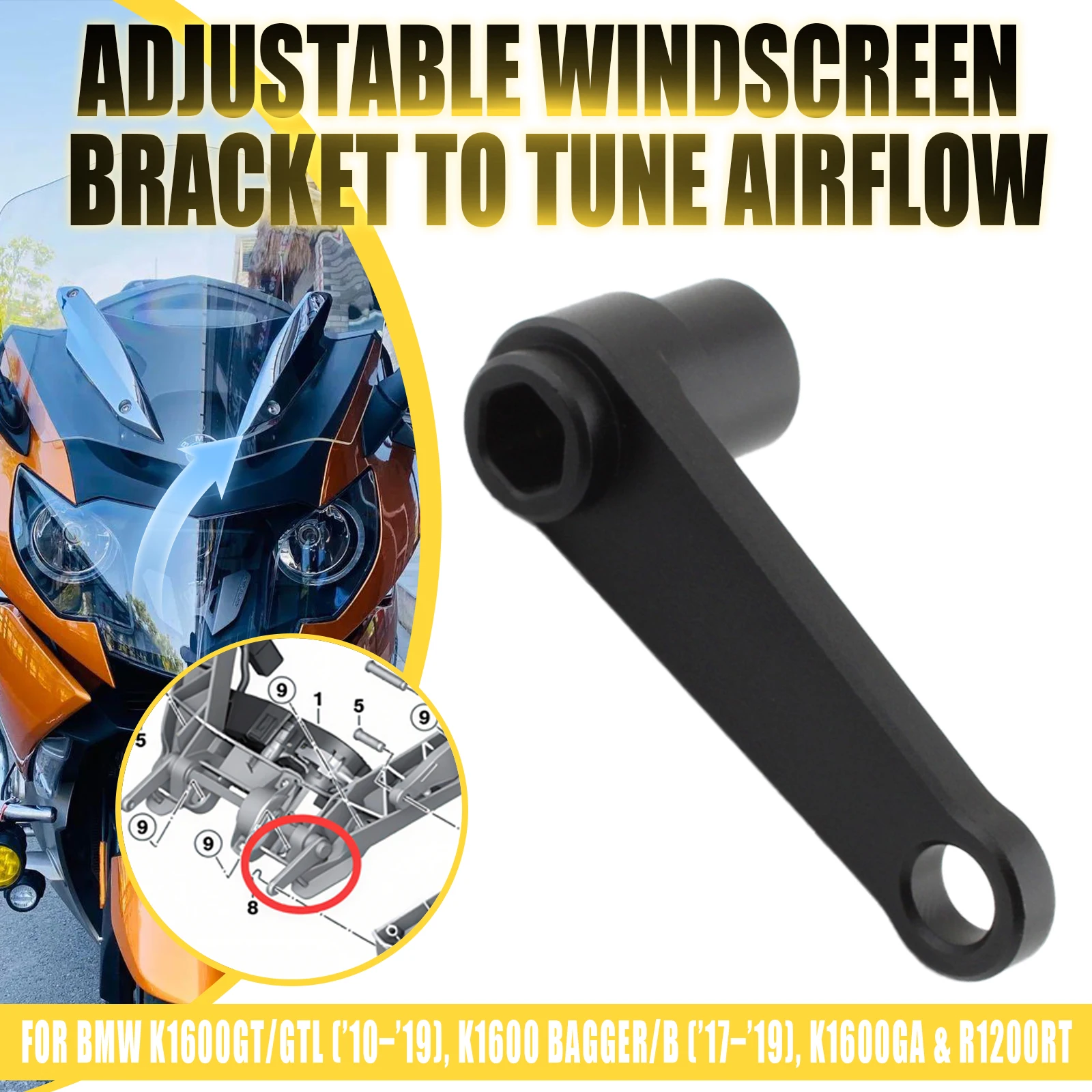 For K1600GT K1600GTL K1600B K1600GA R1200RT Motorcycle Windshield Windscreen Wind Deflector Lifting Mount Support Kit