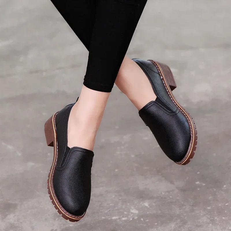 Women Flat Oxford Shoes Soft Leather Sneakers Low Medium Heeels Pumps Slip on Loafers Summer Footwear for Woman Zapatos