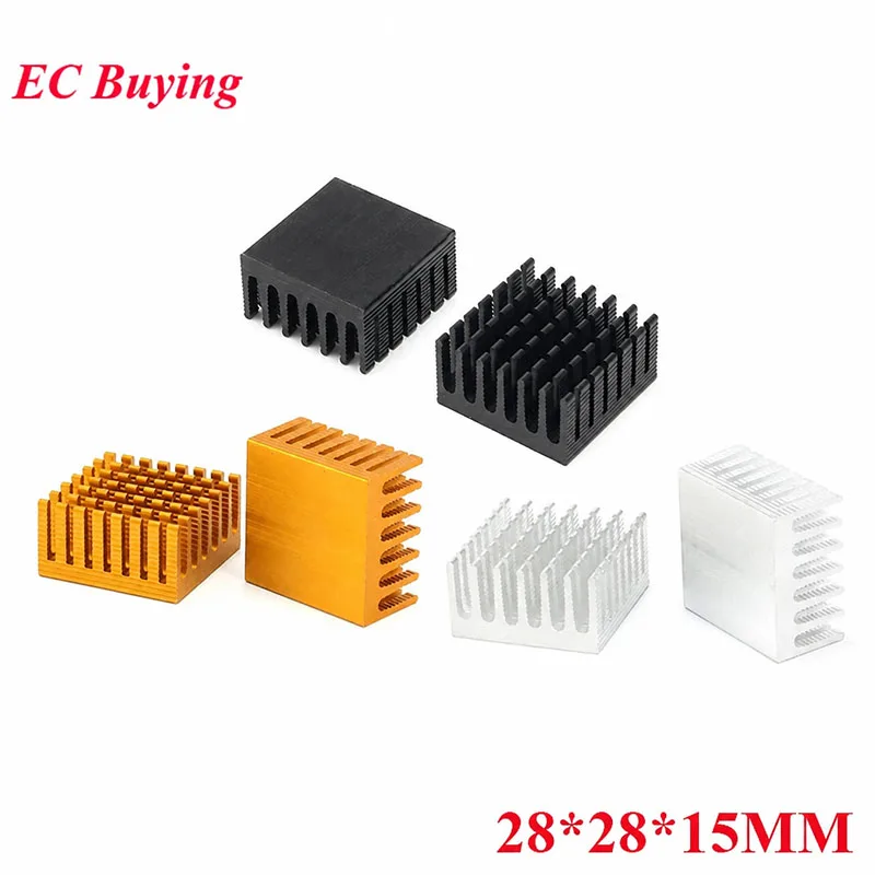 5Pcs/1pc Heatsink 28*28*15MM Radiator Cooler Cooling Fin Aluminum Heat Sink 28x28x15MM IC Module PBC PCB Black Silver Gold