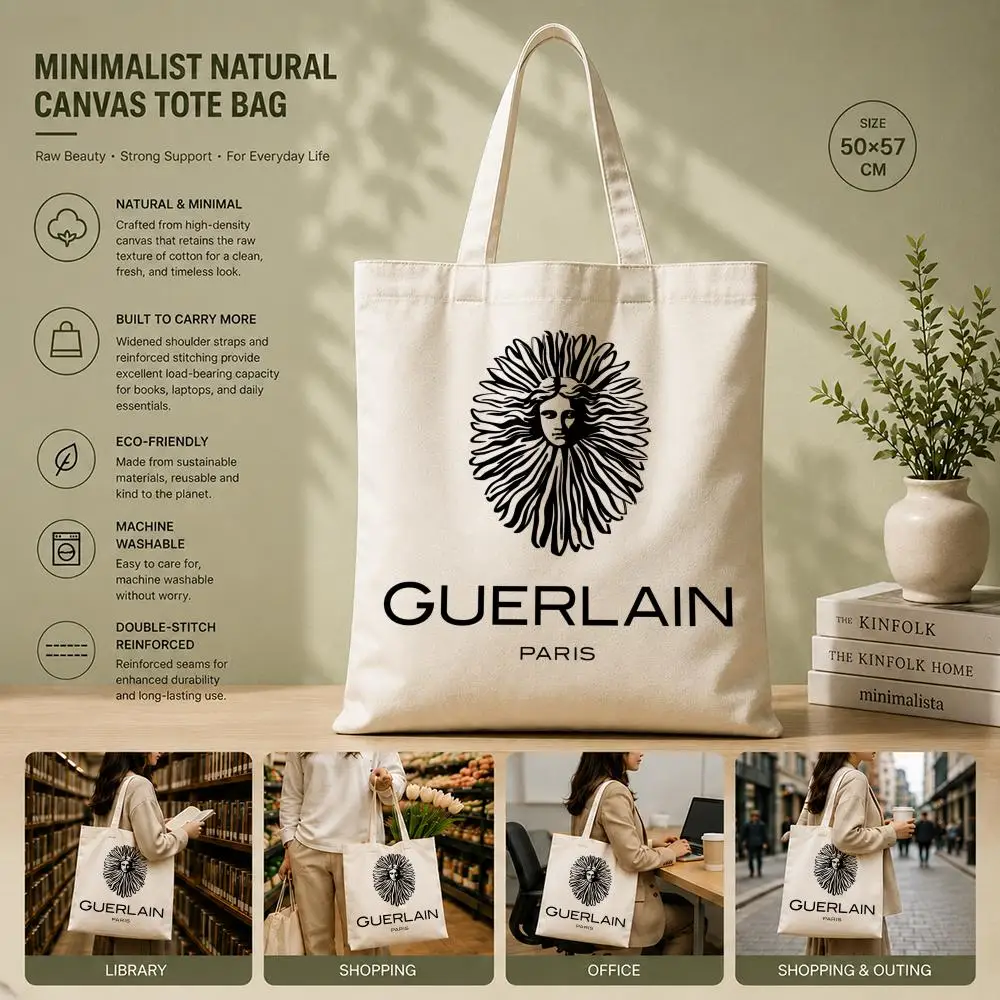 Bolsas de Almacenamiento de la Marca de Belleza de Lujo G-Guerlain, Bolsa de Lona de Algodón Ecológica, Ligera y Plegable para Viajes, Trabajo, Compras, Playa y Gimnasio