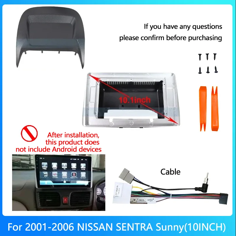 Para Nissan 2001-2006 Sentra Sunny 10 pulgadas Radio Android marco estéreo Panel CD Fascia tablero Audio pantalla vídeo Cable arnés