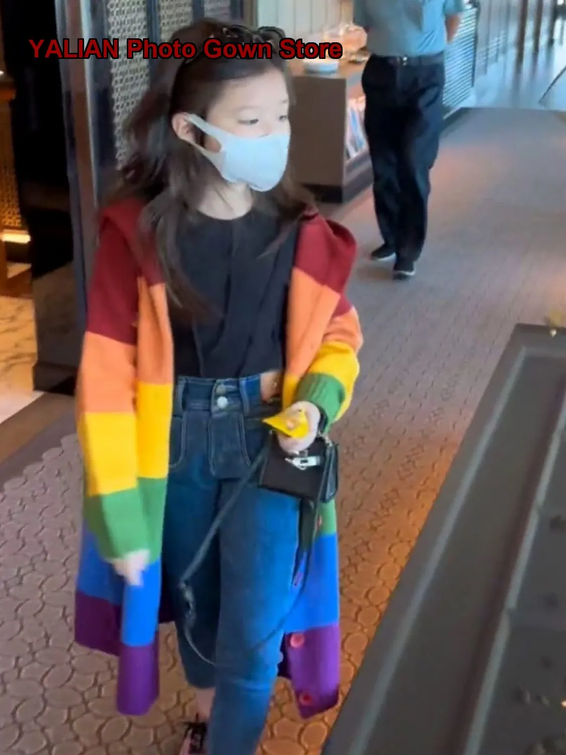 Girls Rainbow Striped Knit Hooded Mid-Length Dress Autumn Winter Stylish Children’s Wear 2026 Kids
