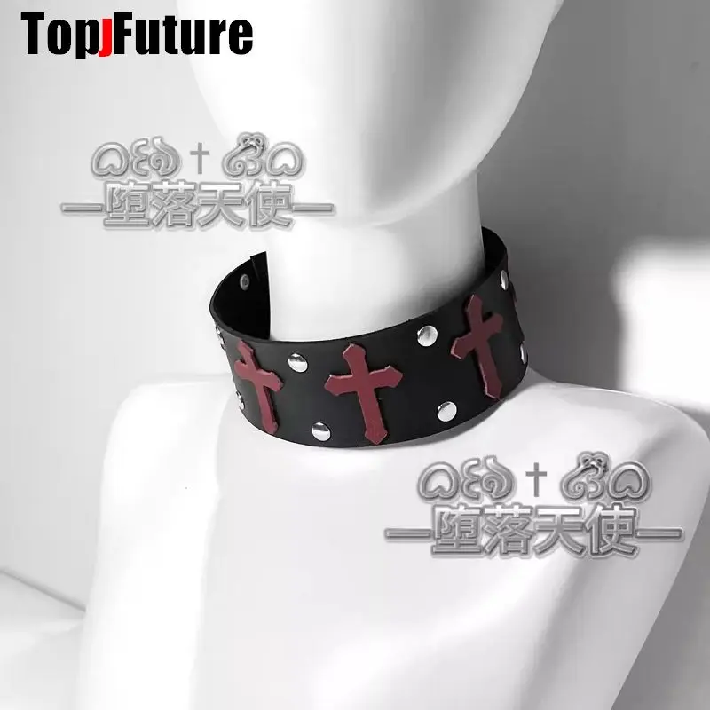 Medical Harajuku Gothic Lolita Y2K Girl Women's Cosplay harajuku punk gothic collar Choker Leather Dark Black Torques Necklace