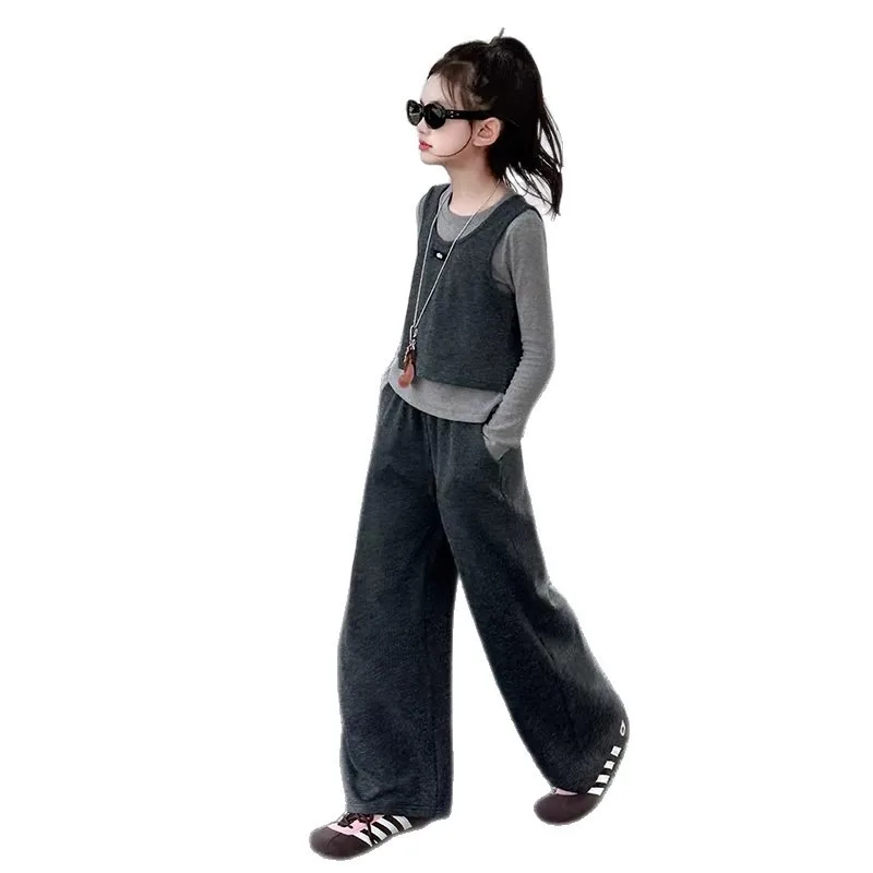 Herbst Kinder Mädchen 3-teiliges Kleidungsset UNITIM 2026 Teenager Mädchen Langarm-Weste Hosen-Outfits Junior Mädchen Weite Hosenanzüge – Detail 5