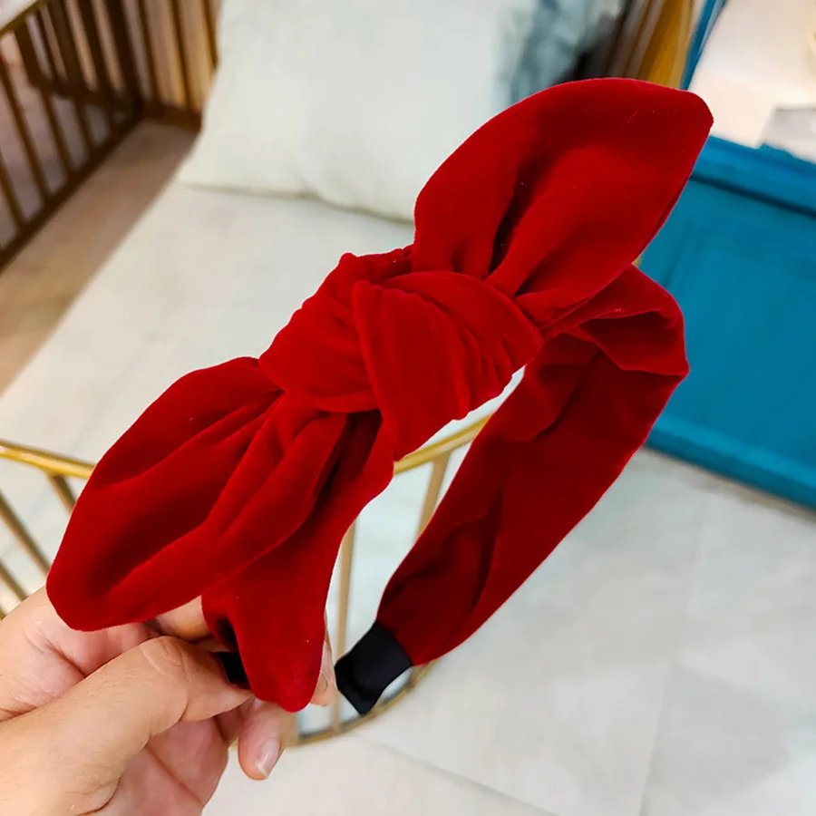 Solid Rabbit Ears Bowknot Velvet Headbands for Women Girls Fashion Knot Hairbands Ladies Hair Hoops Bands Hair Accessories