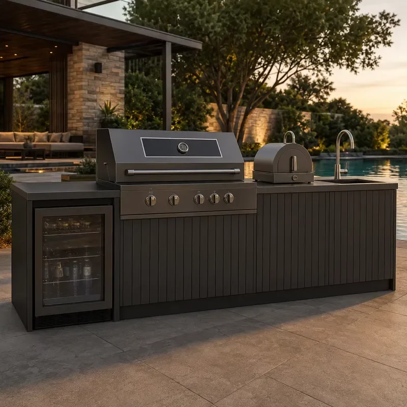 Modern Minimalist Eco-Friendly Fireproof 304 Stainless Steel Outdoor Kitchen Fridge Cabinet Modular Beverage Cooler Module