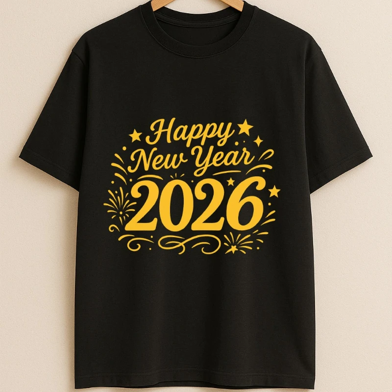 Happy New Year 2026 Unisex T-Shirt, Unisex Family Outdoors High Quality Cotton Short-sleev Fashion Casual Soft Comfortable Tees