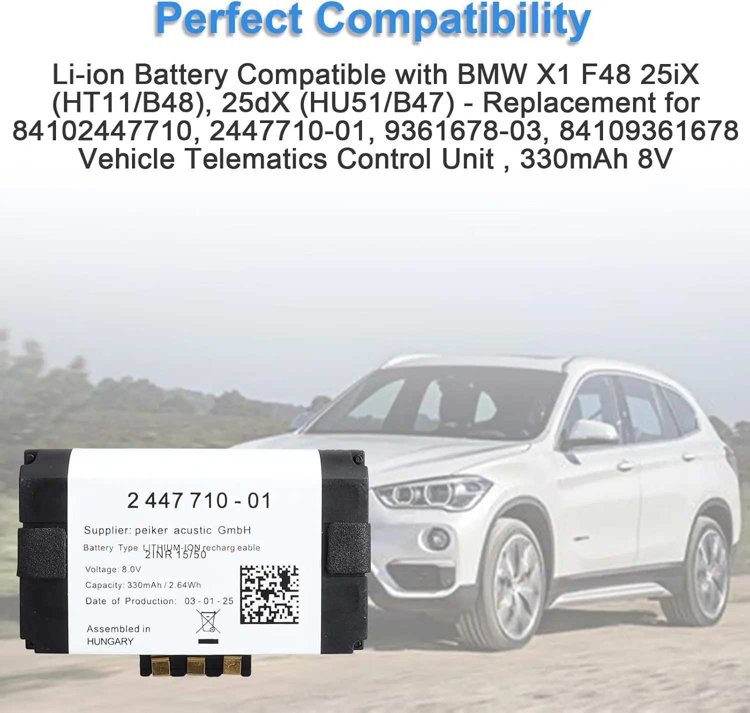 84102447710 Awaryjna bateria zamienna 330mAh do BMW F20 F30 F31 G20 G21 G30, 2447710 TCB Bateria awaryjna Mini F56 X4 M F98 — zdjęcie produktu 3