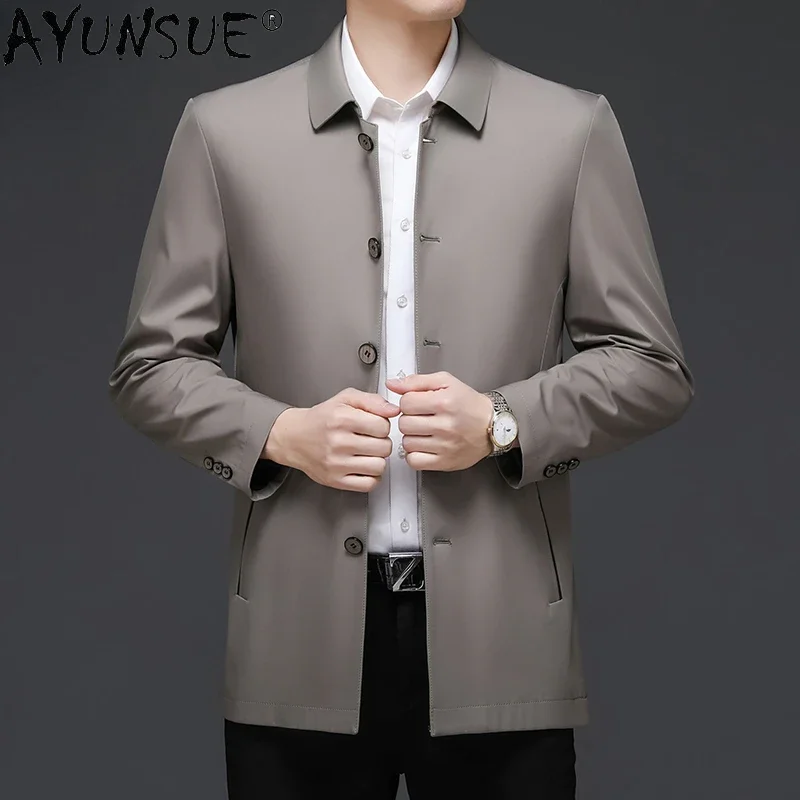 

AYUNSUE Mens Clothes Mulberry Silk Spring Autumn Business Casual Jackets for Men Fashion Loose Jacket Coats Jaqueta Masculina Lq