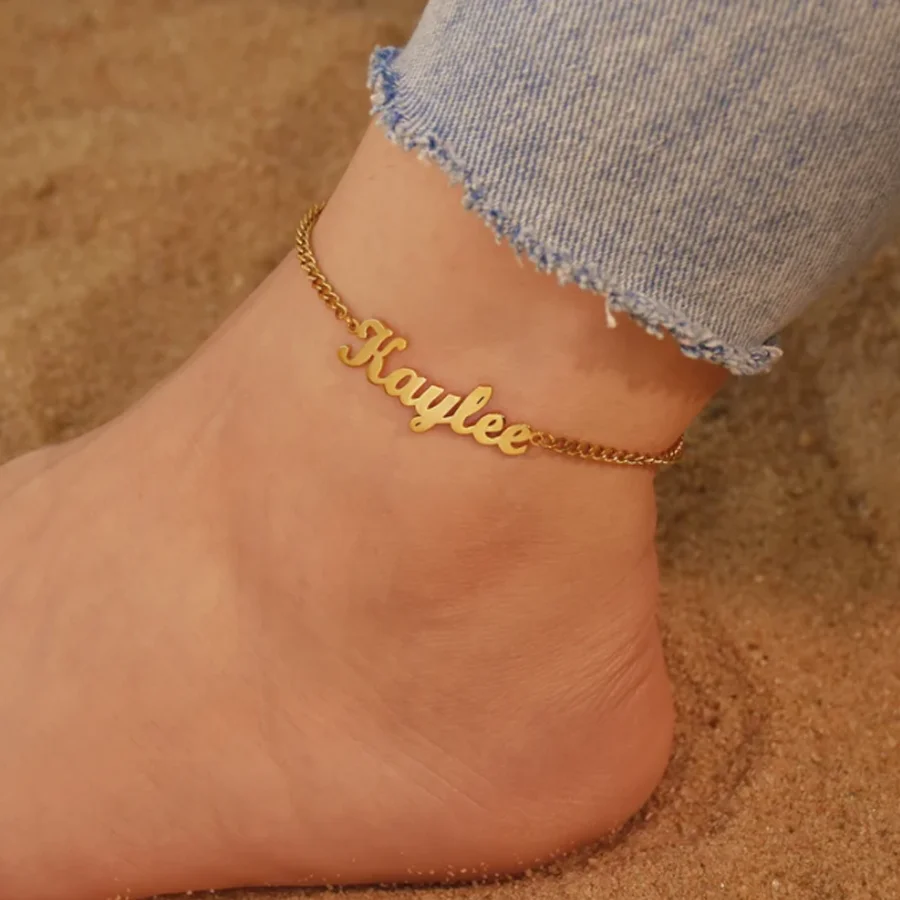 Custom Crown Name Love Anklet Women Personalized Stainless Steel Nameplate Anklet Summer Ankle Accessories Cuban Chain Jewelry