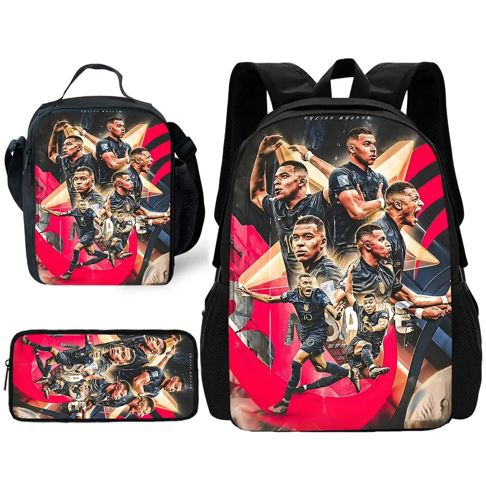 Mochila escolar infantil de futebol com almoço k-ylians, bolsas de lápis, bolsas escolares m-mbappes para meninos e meninas, melhor presente