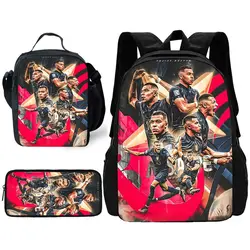 Mochila escolar de futebol com almoço K-Kylians Bag, sacos de lápis, mochila M-mbappes, melhor presente para meninos e meninas infantis