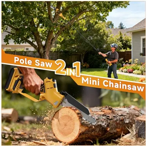 2-in-1 Cordless 8 Inch Pole Saw & Mini Chainsaw, Compatible with Dewalt 20V Max Batteries (Not Included), Electric Pole