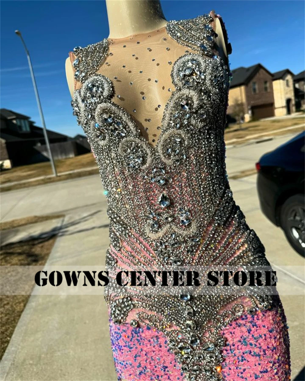 Designer Pink Split Silver Rhinestone Mermaid Prom Dresses For Party Wedding Evening Blackgirl Luxury Birthday Gown Customized