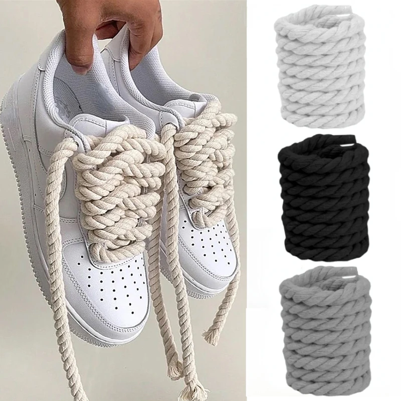 2PCS 120-160CM Thick Cotton Line Weaving Twisted Rope Bold Shoelaces Women Men Sneakers Low-top Canvas Shoe Laces Strings