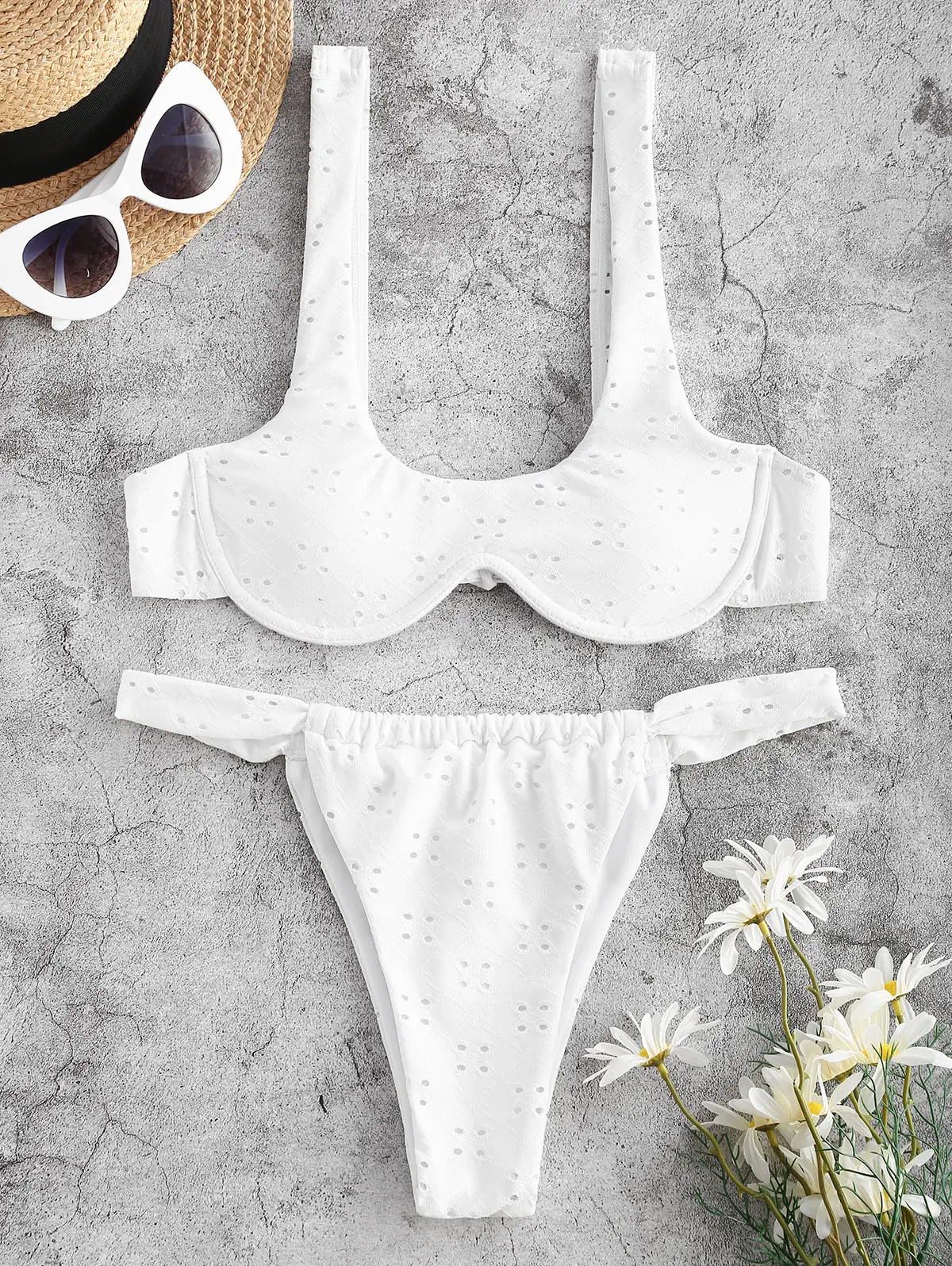 Ericka Renee X ZAFUL Mono Wire Padded Broderie Anglaise Bikini Set