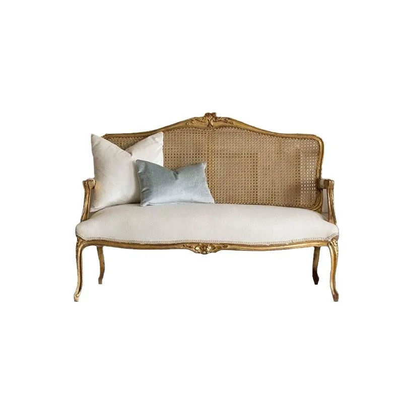 American gold retro old, rattan art single sofa, European neoclassical, double sofa