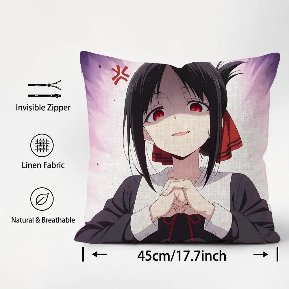 Anime Kaguya sama Love Is War Cushion Cover Cushion Covers Natural Linen Breathable Sofa Bedroom Decor Pillowcase