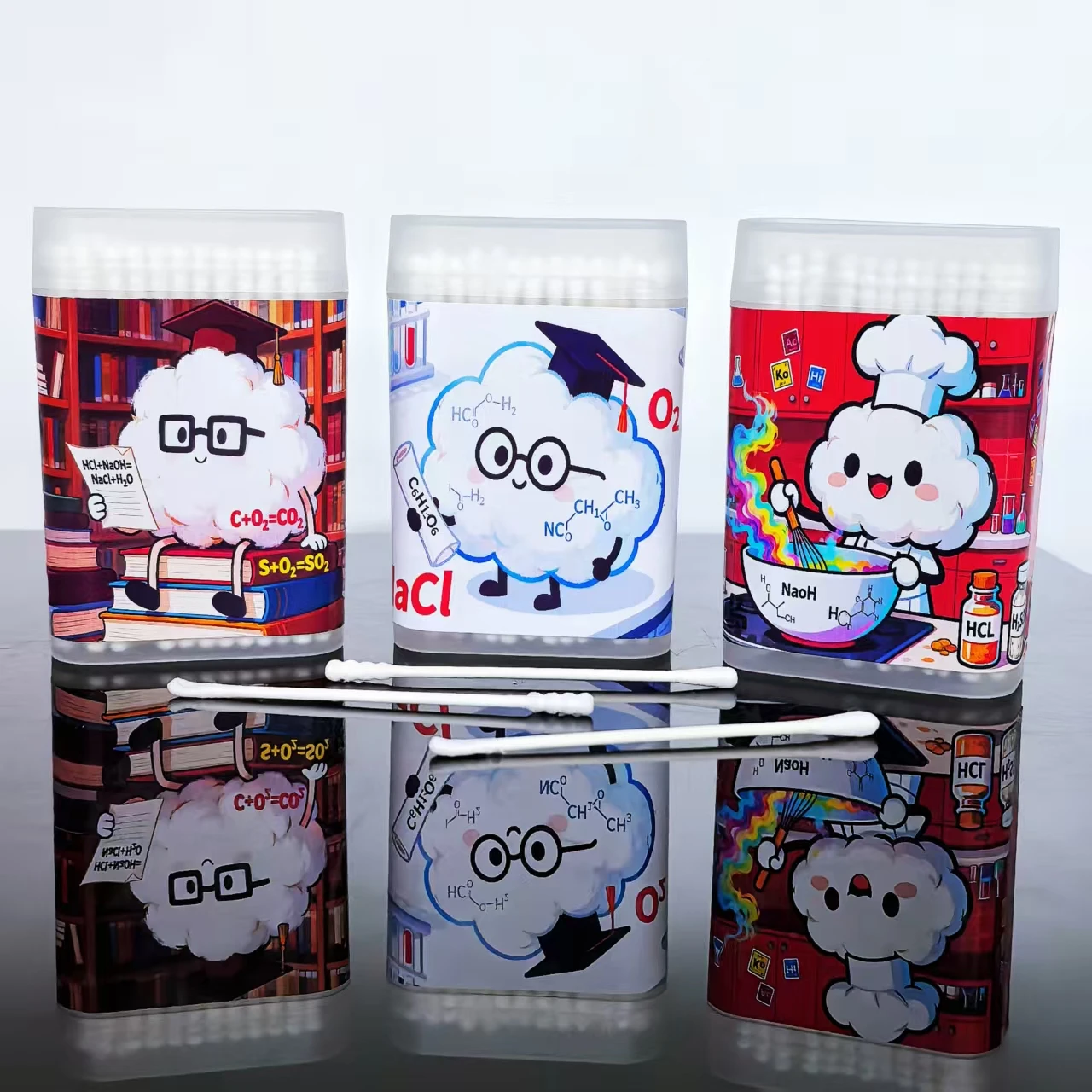 300개 화학 실험 테마 면봉, 얇은 종이 스틱 창의적인 실험실 시리즈 양면 면봉