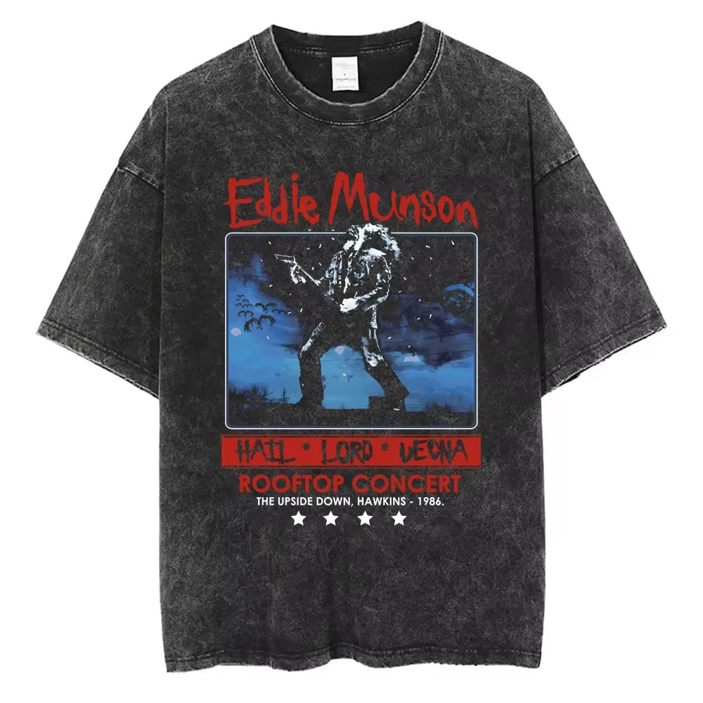 

Eddie Munson T Shirts Men Women Casual Oversized T-shirts Washed Vintage The Demogorgon Cannibal Flower Monster Graphic T-shirt
