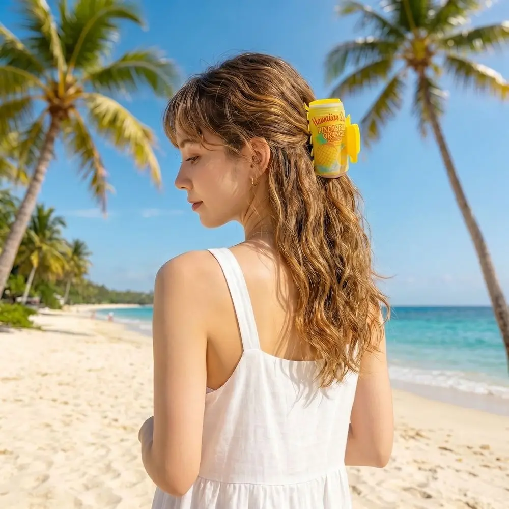 Sweet Hairpin Hawaiian Juice Jar Hair Claw Cartoon Colorful Beverage Can Hair Clip Korean Style PVC Square Grasp Beach