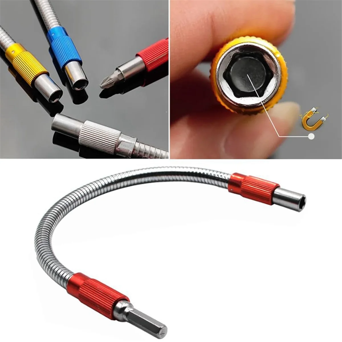 Hexagonal Metal Flex Universal Extension Bit Holder, Flexible Drill Bit Extension, (4 PCS, 4-Color)
