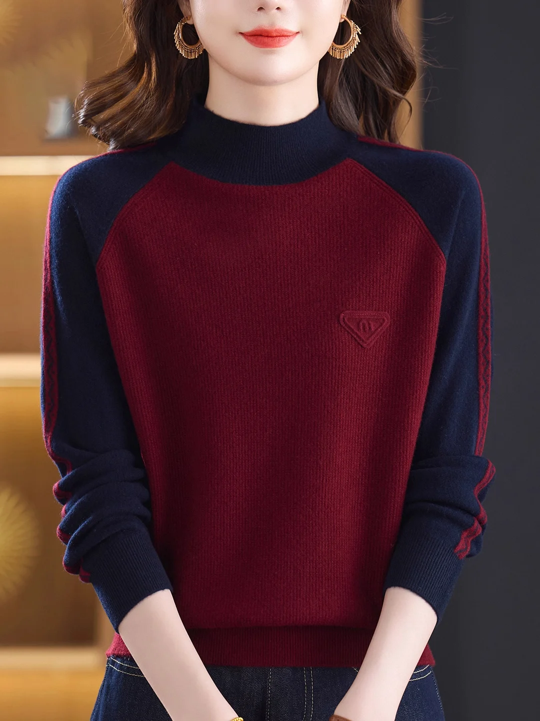 

Outlets Guangzhou Thirteen Rows Color Blo Wool Knitted Sweater Women Spring Autumn Loose Slimming Semi High Collar Sweater