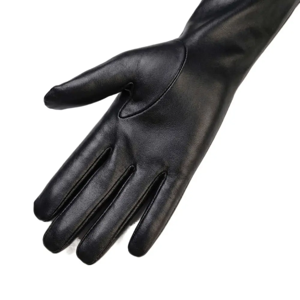 1 Pair 30/40cm PU Leather Gloves Extra Long Solid Color Driving Gloves Soft Waterproof Stage Performance Gloves for Women