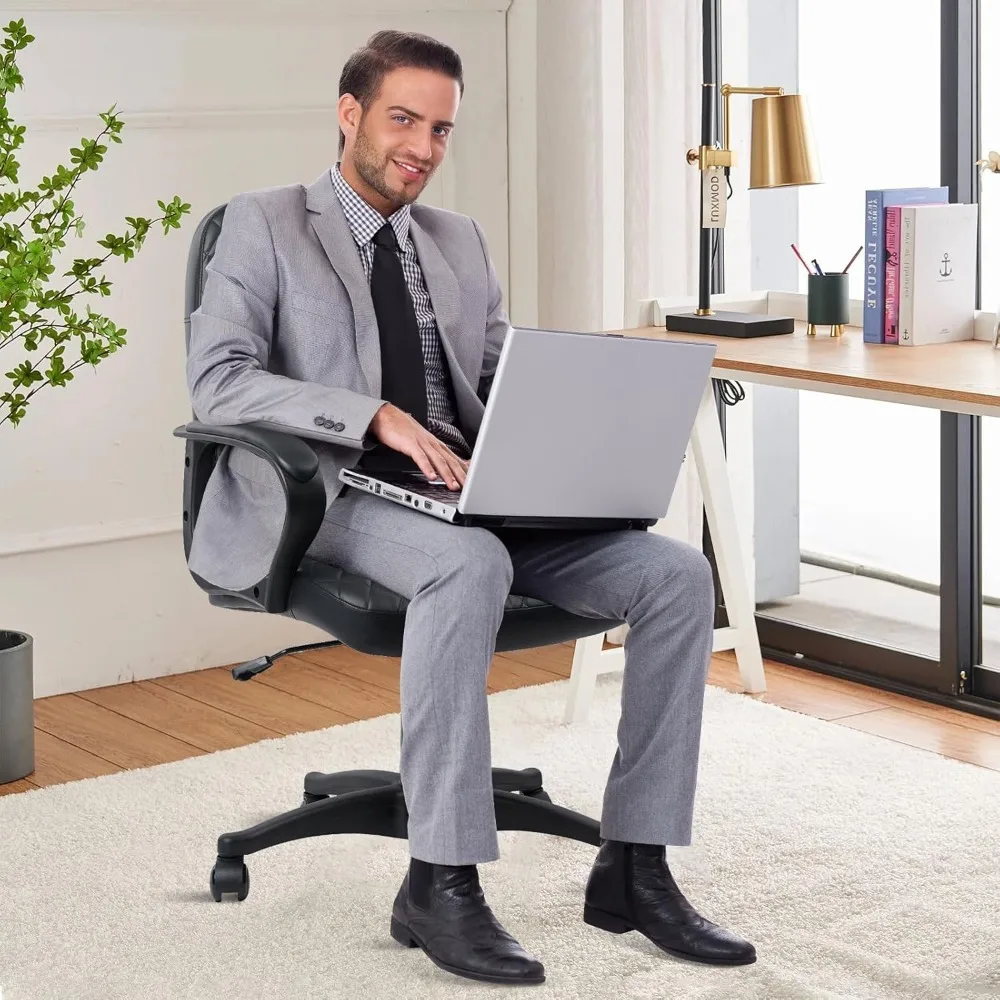 كرسي مكتب CLATINA - كراسي مكتب كمبيوتر جلدية متوسطة الظهر مع عجلات، مقعد دوار تنفيذي مريح مع دعم قطني،