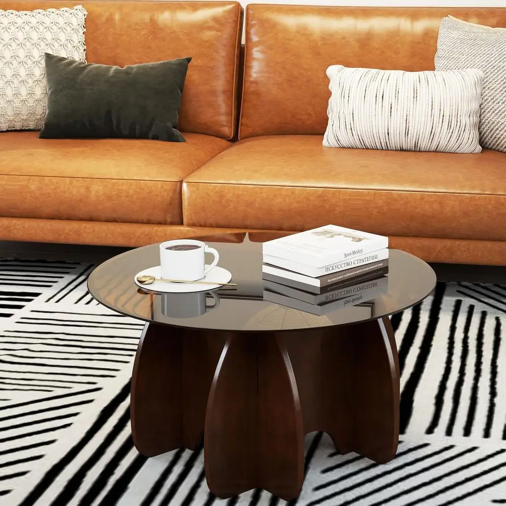 Expandable Brown Glass Coffee Table - Modern & Unique Accent Furniture for Small Living Rooms