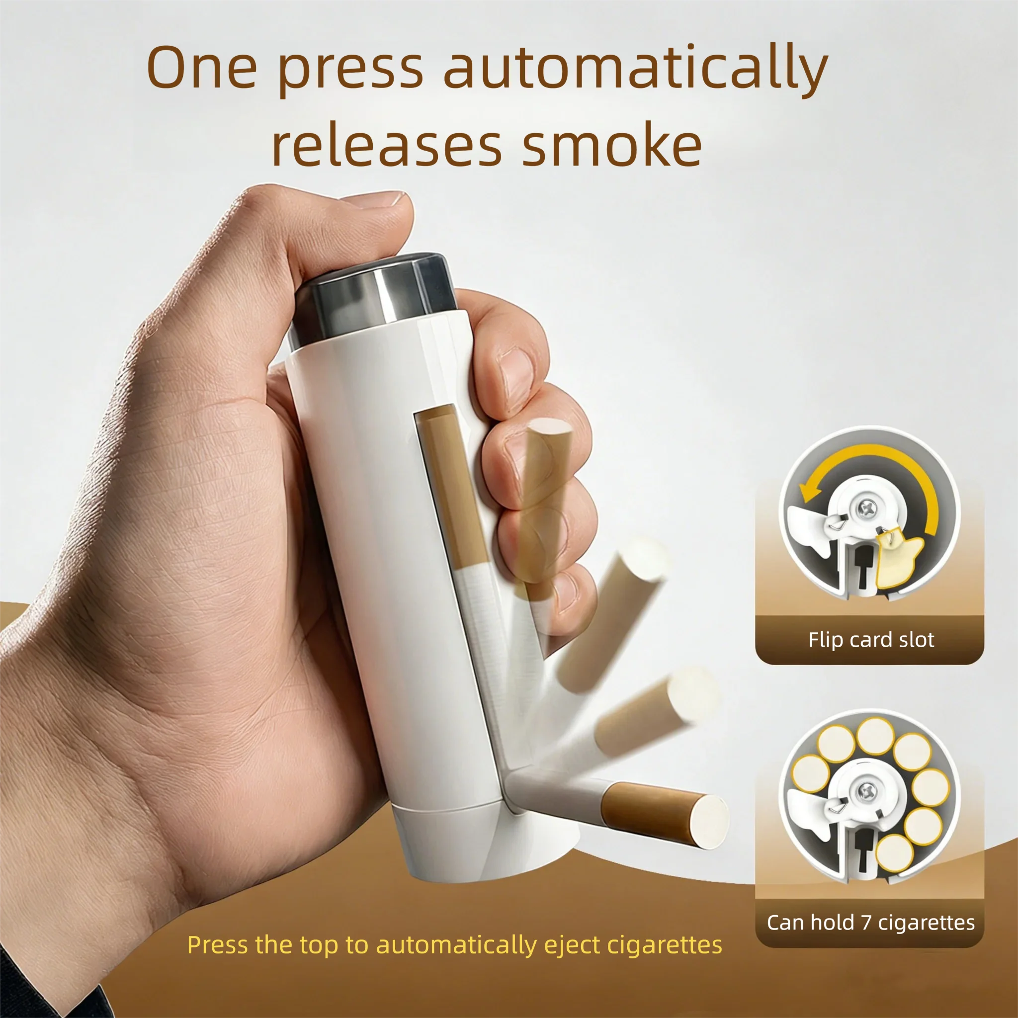 Automatic Pop-Up Cigarette Case for Men 7-Slot Storage One-Touch Eject Cool Smoking Accessory with Cigarette Holder Gadgets