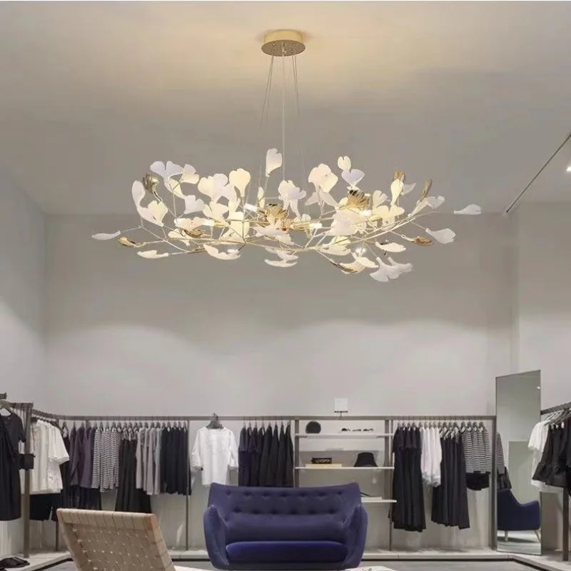 Nor dicstyle chandelier with ginkgo leaf design for living room bedroom dining room staircase corridor hotel lobby and project