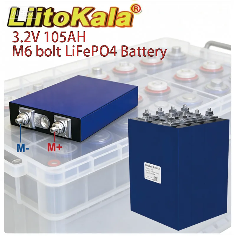 1-64PCS LiitoKala 3.2V 105AH M6 bolt LiFePO4 Battery DIY 12V 24V is suitable for golf cart and boat solar system