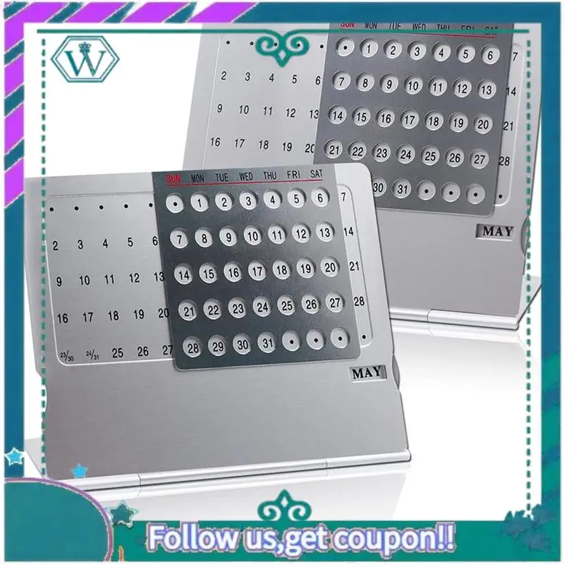 A75Q-2Pack Mini Desk Calendar, Creative-Aluminum Alloy Perpetual Calendar, Adjustable Small Standing Monthly Desktop Calendar