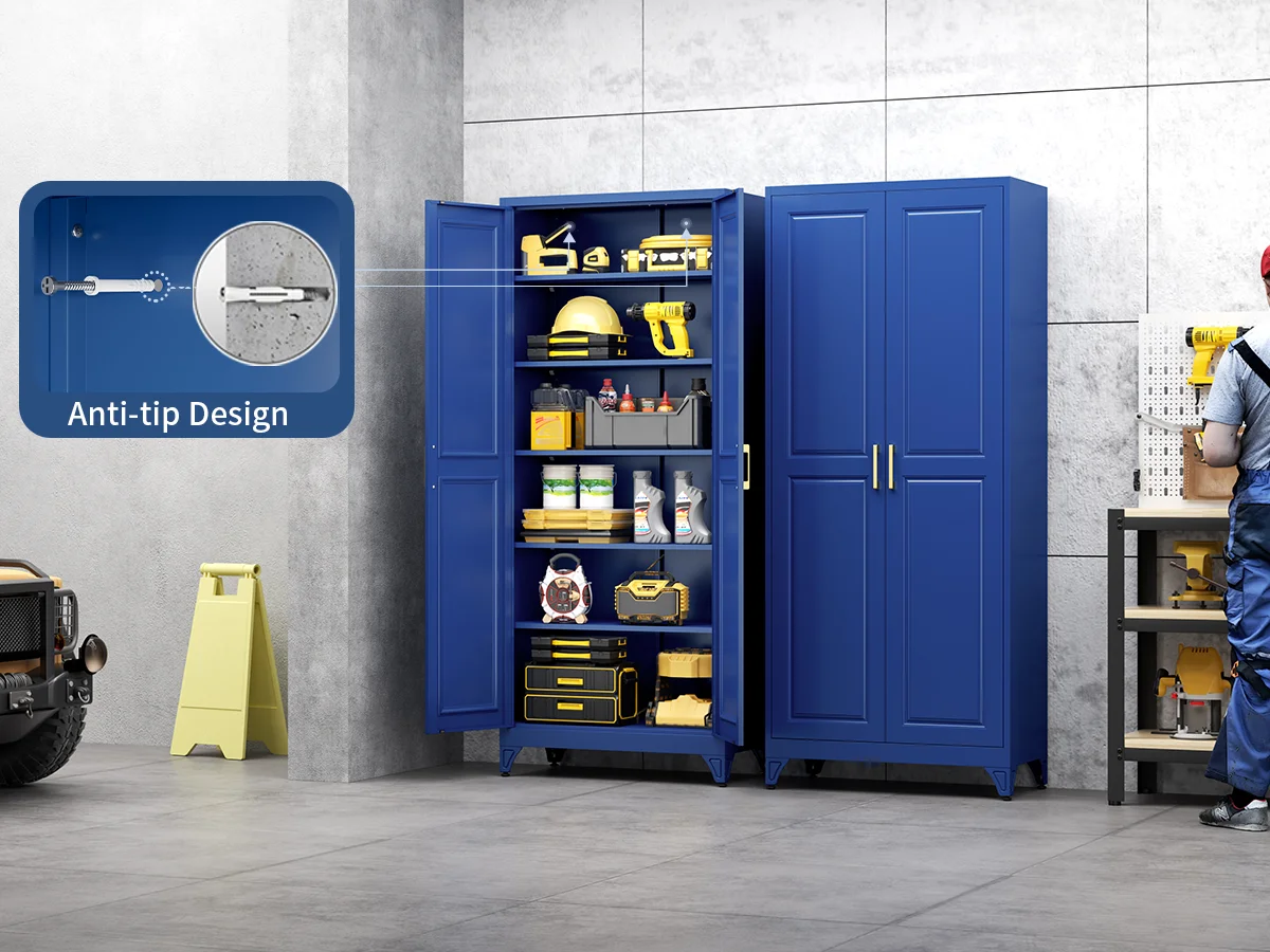 Polup 75" Pantry Cabinet with 5 Adjustable Shelving Tall Metal Storage Cabinet Blue Modern Kitchen Cabinet for Kitchen