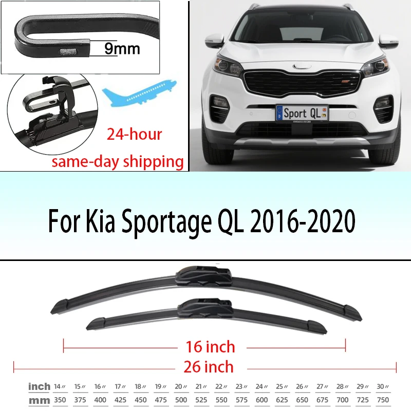 

For Kia Sportage QL 2016-2020 2017 2018 2019 Wiper Front Wiper Blades Windshield Windscreen Window Brushes 26"+16"