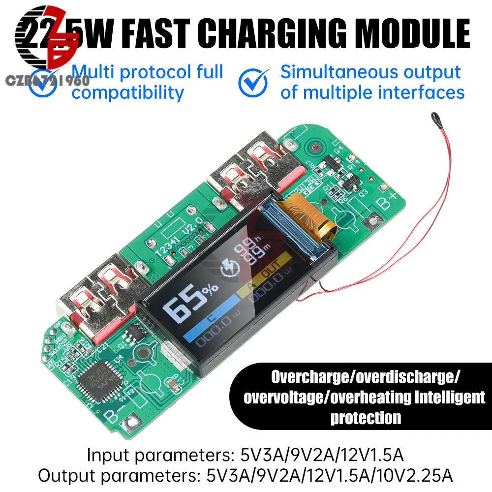 Modulo di ricarica rapida USB tipo C da 22,5 W Caricabatteria al litio da 3,7 V Scheda madre Modulo di banca di potere mobile fai-da-te Supporta PD/QC