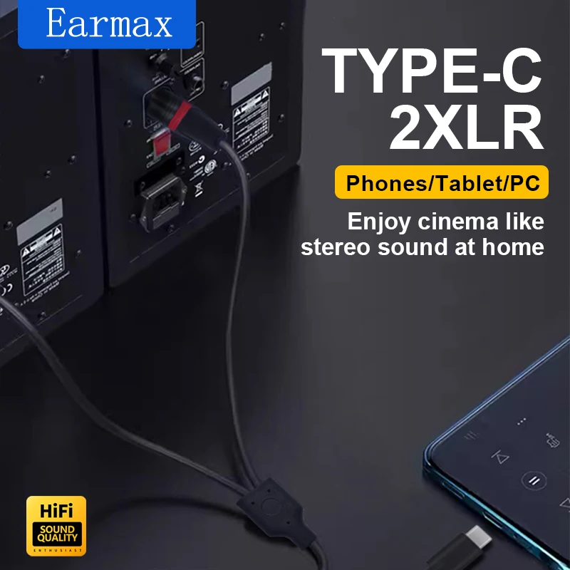 TYPE-C USB-C to Dual XLR Blue Black Nylon Cable is For Audio Speakers Amplifiers Digital Decoding DAC and Laptops IPads Phones