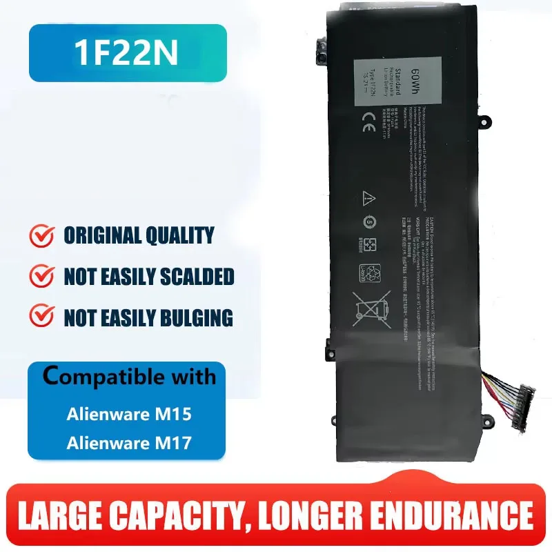 Good 1F22N 15.2V 60WH Laptop Battery For DELL ALIENWARE 2018  M15 M17 R1 P82F P40E P79F P37E Inspiron G5 5590 G7 7590 7790