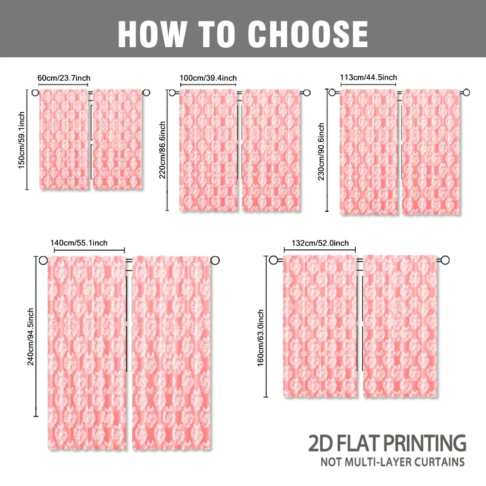 Pink flower print theme, patterned curtains, pole-style design, suitable for living room, bedroom and study room.