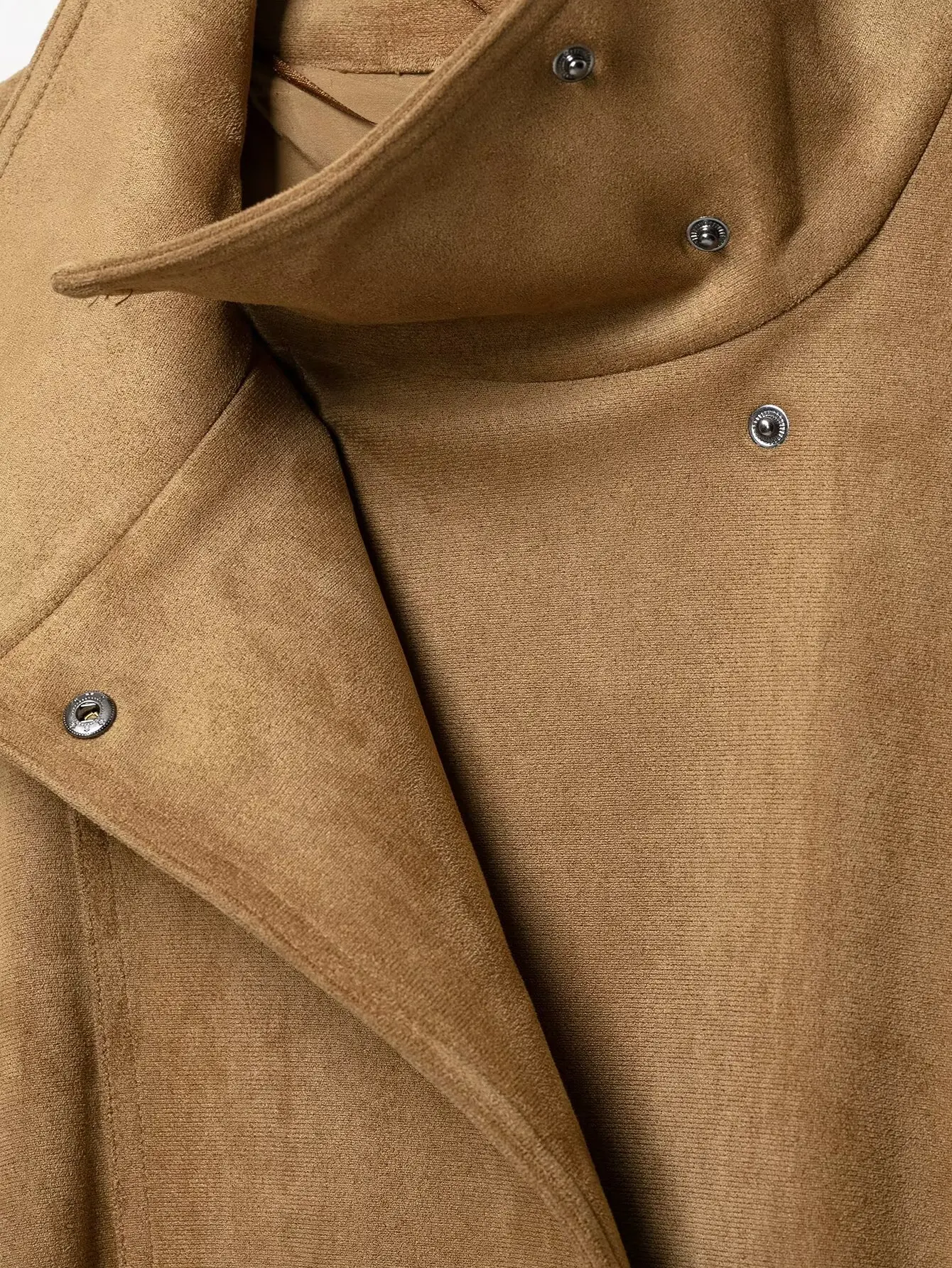 Damen Retro Herbst-Urlaubs-Kurzmantel mit Stehkragen, asymmetrischem Knopfleisten-Design, langen Ärmeln, lässiger Herbst-Mantel, einfarbig, locker geschnitten – Detail 12