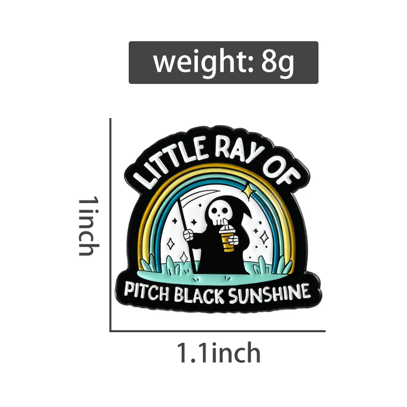 Death God Enamel Pin Rainbow Badge Black Sunshine brooch Clothing Accessories Dark Skull-Style  Gift For a Love of Humor