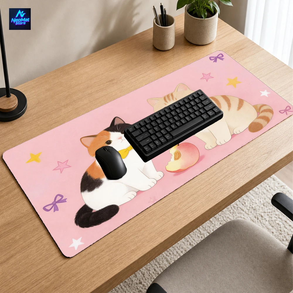 Kawaii Mouse Pad Office Big Gaming Desk Mat 900x400 Daisies Apple Pastel Pink With Cats Cute Mousepad Accessories