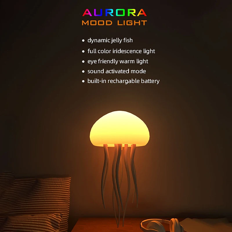 LED Jellyfish Lamp RGB Gradient Light Lamp Voice Control Jellyfish Light With Dancing Legs And Touch Sensor Rechargeable Cute