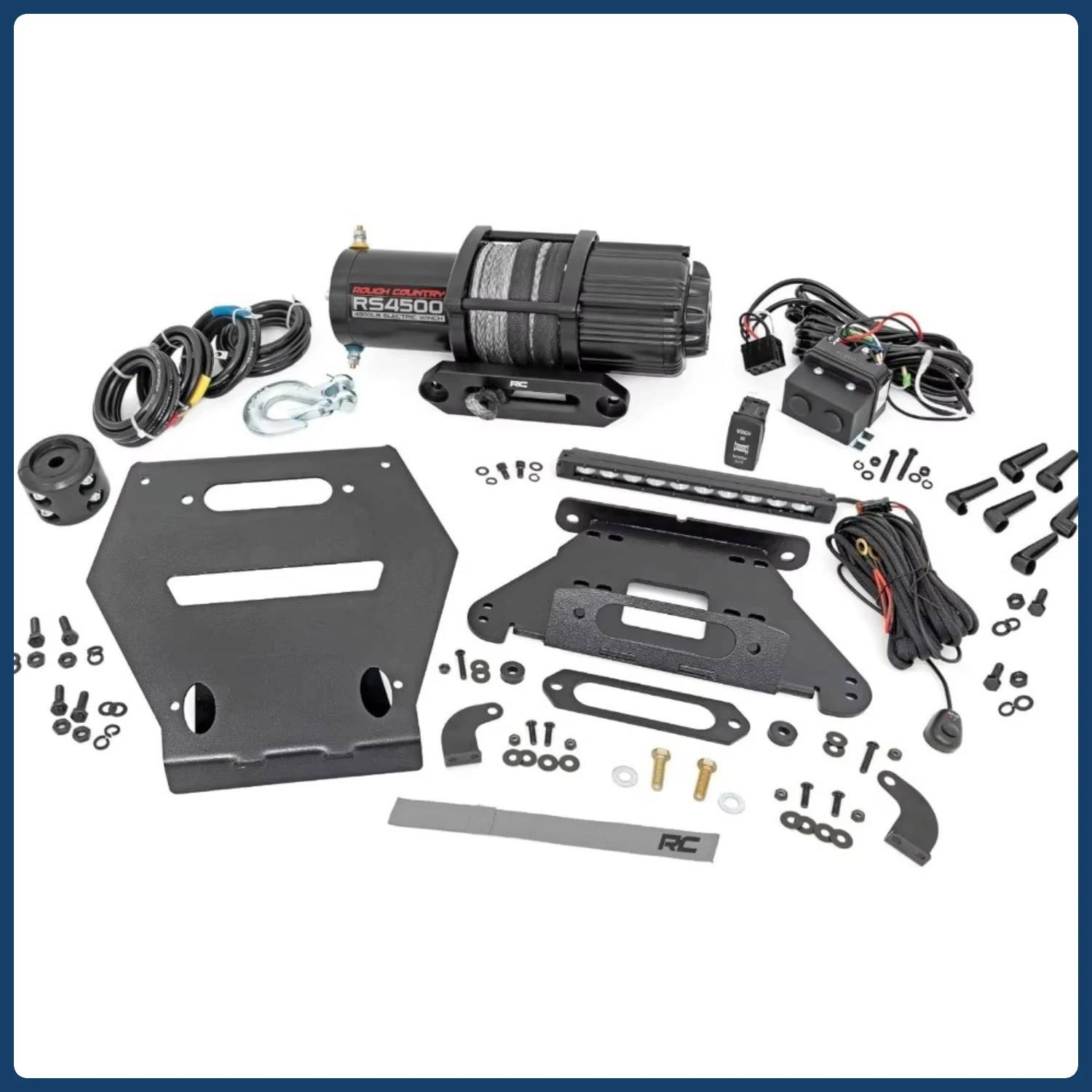 RS4500S Off-Road Winch Mount: 4500LB Capacity with Synthetic Rope & Slim LED Bar for Truck/ATV Recovery