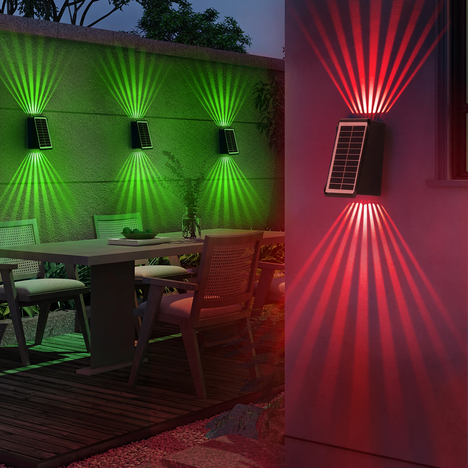 Imagem -02 - Dual Color Led Solar Wall Lamp Rgb Iluminação Luz Ambiente Iluminação de Piscina Auto ou Botão Caminho Quintal Pátio