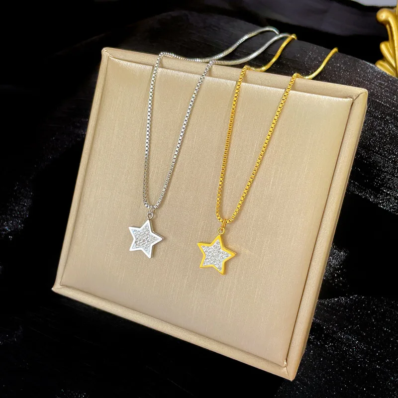 European and American fashion extremely simple style Pentagram titanium steel necklace free of charge