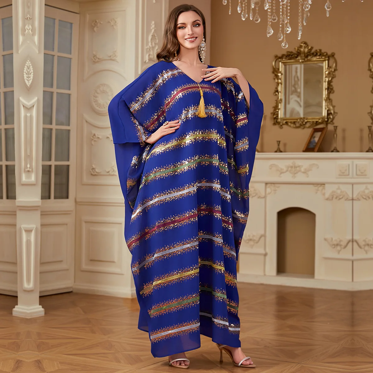 

Eid Djellaba Sequin Abayas Women Muslim Tassel Maxi Dress Ramadan Dubai Luxury Abaya Turkey Kaftan Islam Clothing Caftan Robe