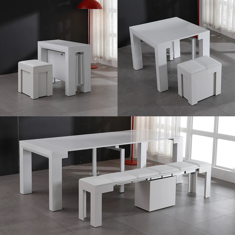 Retractable dining table Nordic rectangular foldable dining table 8 people simple small apartment household invisible table