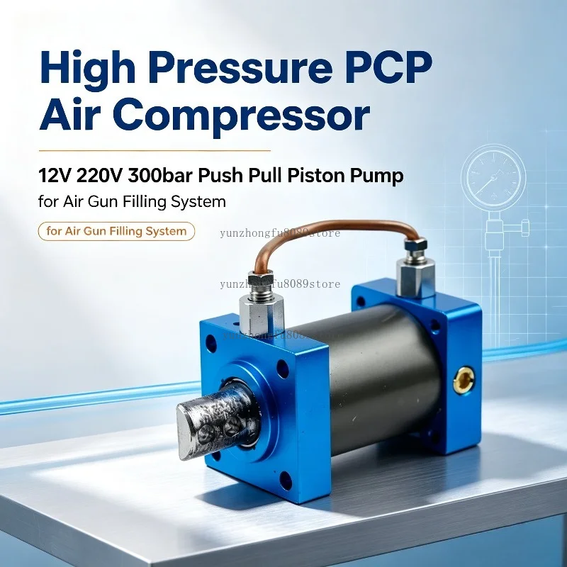 High Pressure PCP Air Compressor, 12V 220V 300bar Push Pull Piston Pump Cylinder for Air Gun Filling
